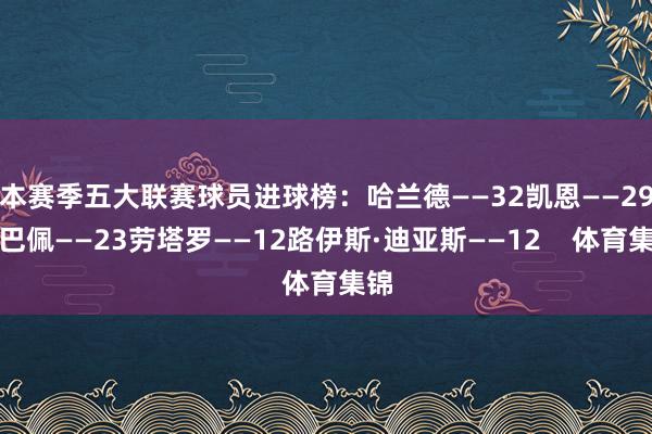本赛季五大联赛球员进球榜：哈兰德——32凯恩——29姆巴佩——23劳塔罗——12路伊斯·迪亚斯——12    体育集锦